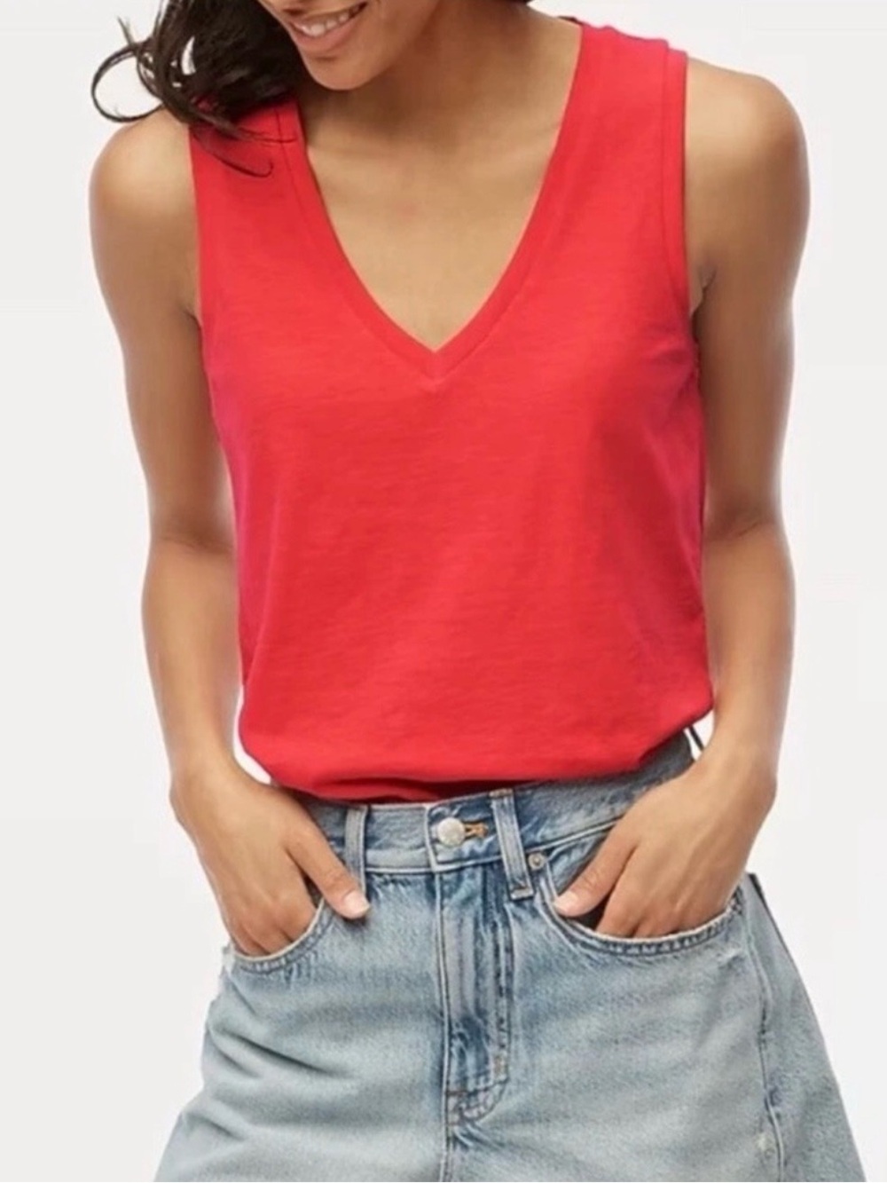 J.Crew Slub Cotton V Neck Tank Top | Belvedere Red | Large
